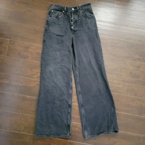 Agolde Wide Leg Flare Jeans - Washed Black - Picture 2 of 6